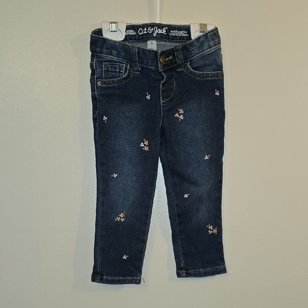 Cat & Jack Navy Jeans with Pink Floral Design LOT-P